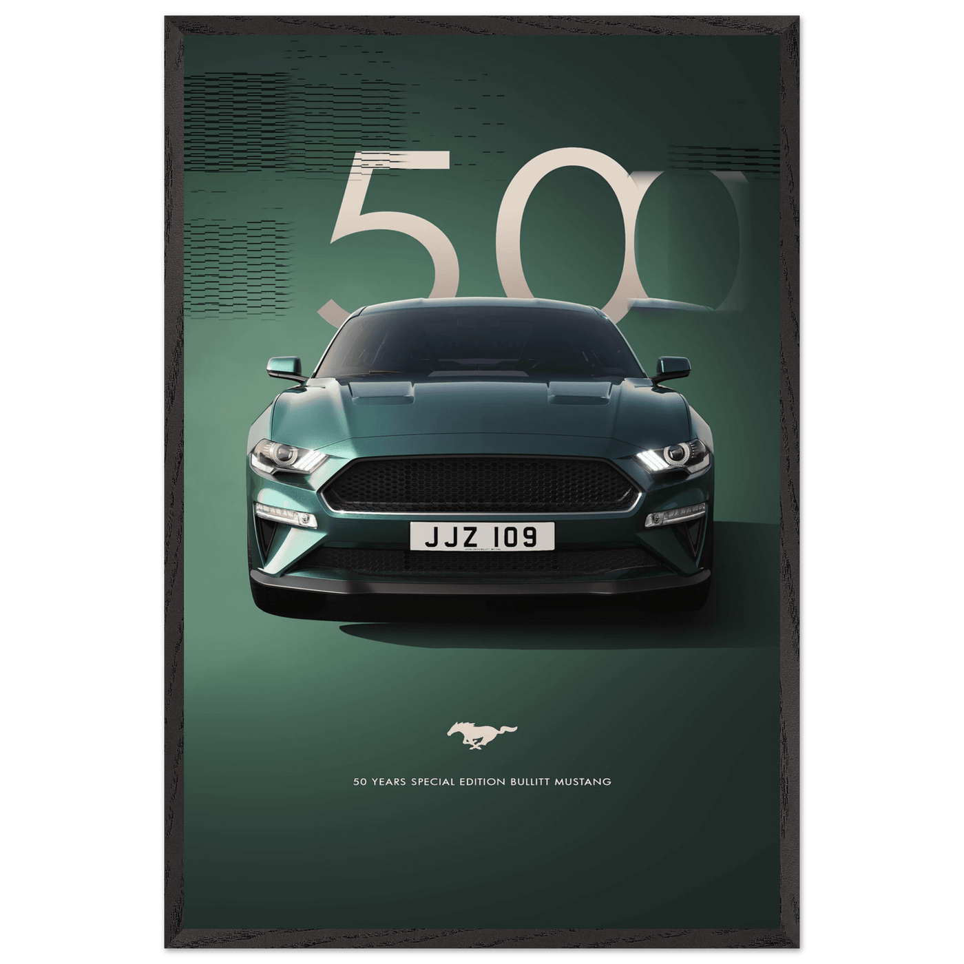 1968 Bullitt Mustang GT - 50th Anniversary Framed Poster | Iconic Dark Highland Green, Ready-to-Hang Wall Art - Vibrantwalls