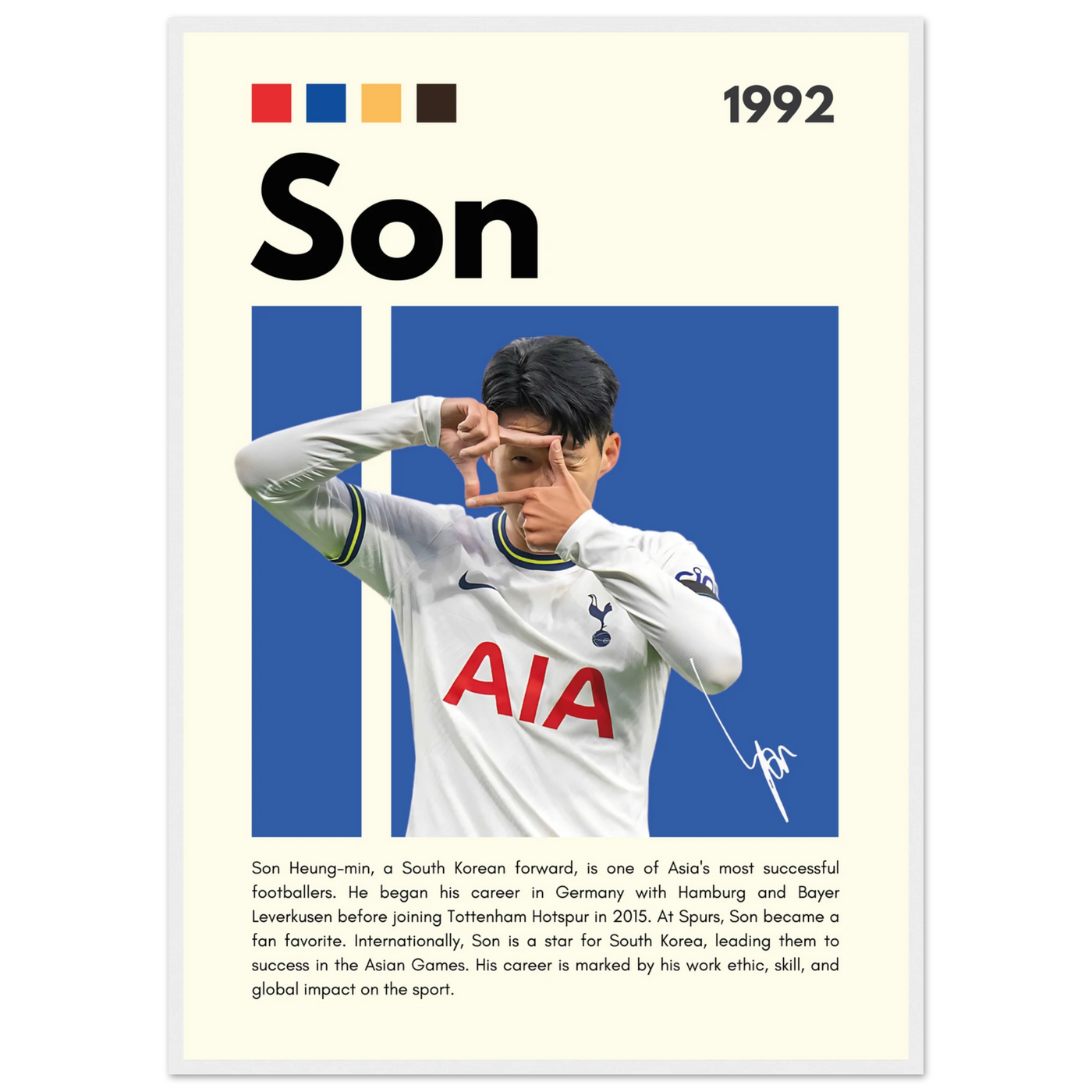 Son Heung-min Tottenham Hotspur Framed Football Poster A1 (59.4 x 84.1 cm) White frame Vibrantwalls