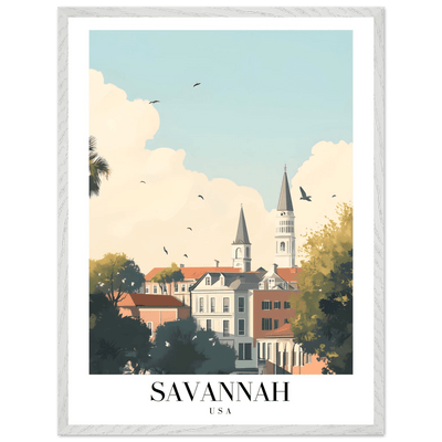 Savannah USA Framed Poster – Charming Cityscape Wall Art with Wooden Frame - Vibrantwalls