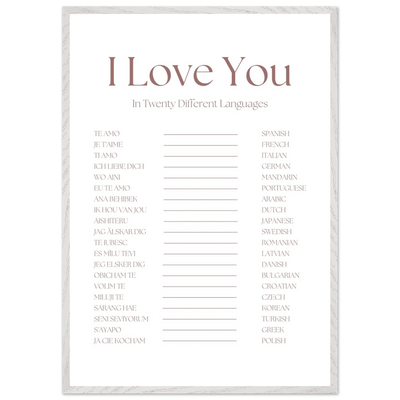 I Love You in 20 Languages - Mounted Framed Art Print, Eco-Friendly Wood Frame in Your Choice of Style - Vibrantwalls