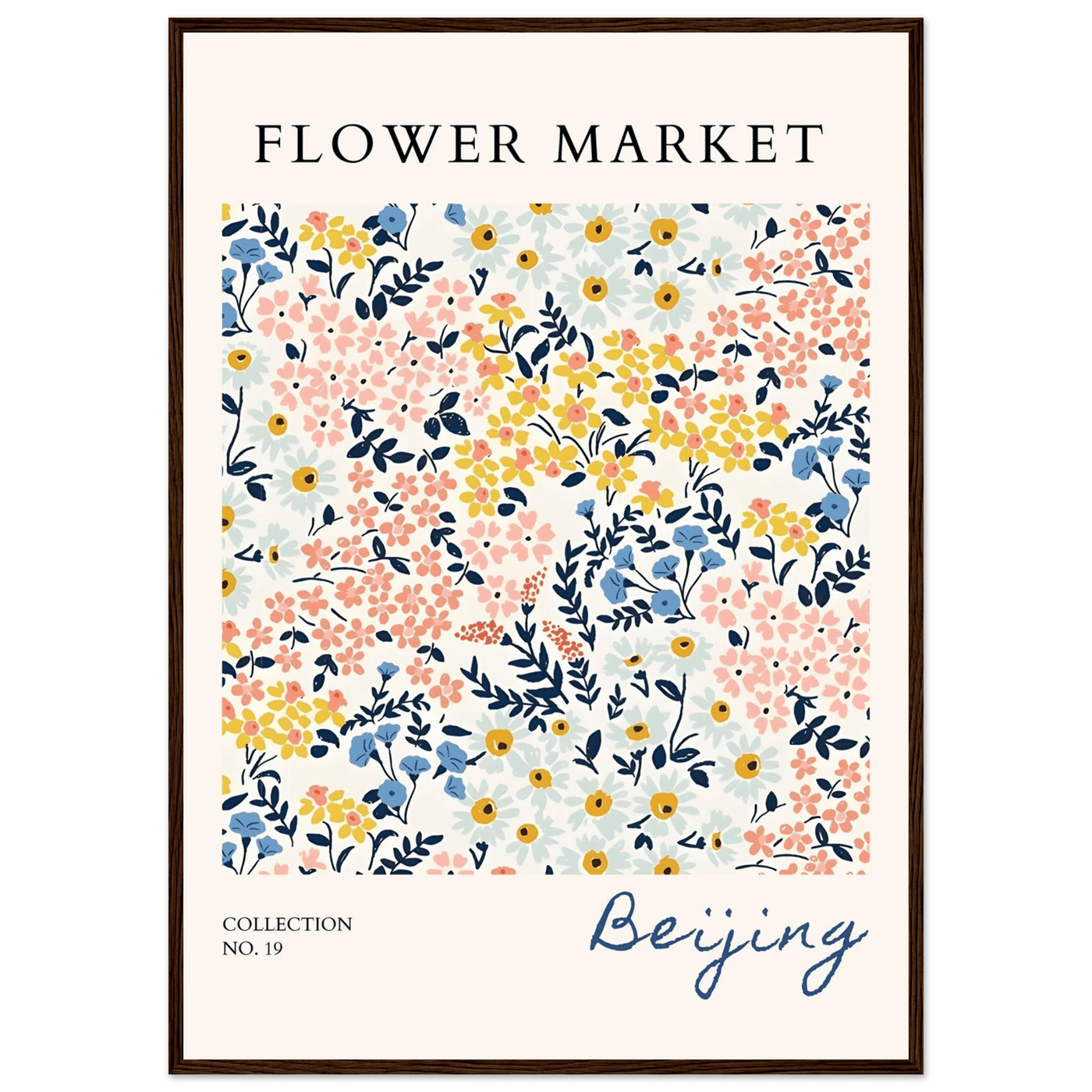 Flower Market Beijing Framed Poster – Whimsical Floral Art Print in Pastel Hues | Ready-to-Hang Wall Decor - Vibrantwalls