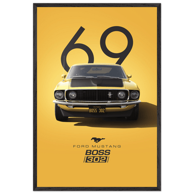 1969 Ford Mustang Boss 302 '69 - Iconic Yellow Framed Poster | Ready-to-Hang, Premium Art Print - Vibrantwalls