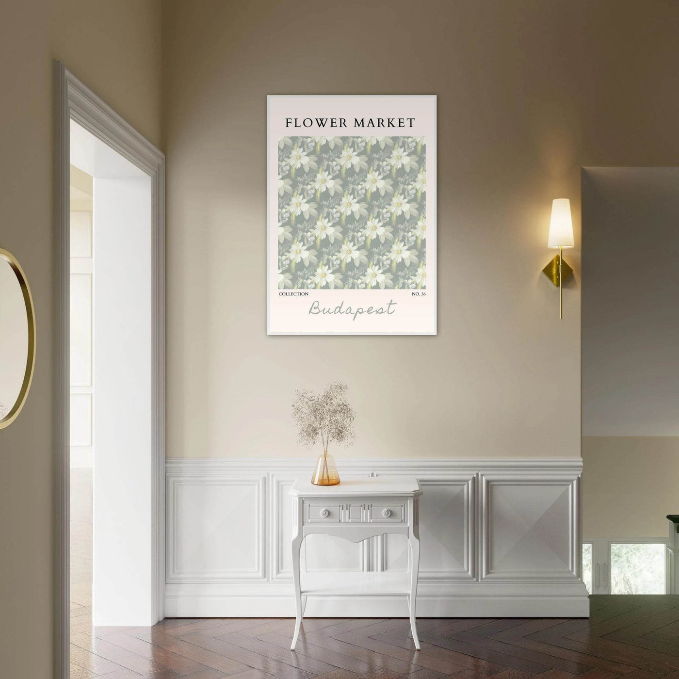 Budapest Flower Market Framed Poster – Elegant Botanical Art Print in Sage Green | Ready-to-Hang Wall Decor - Vibrantwalls