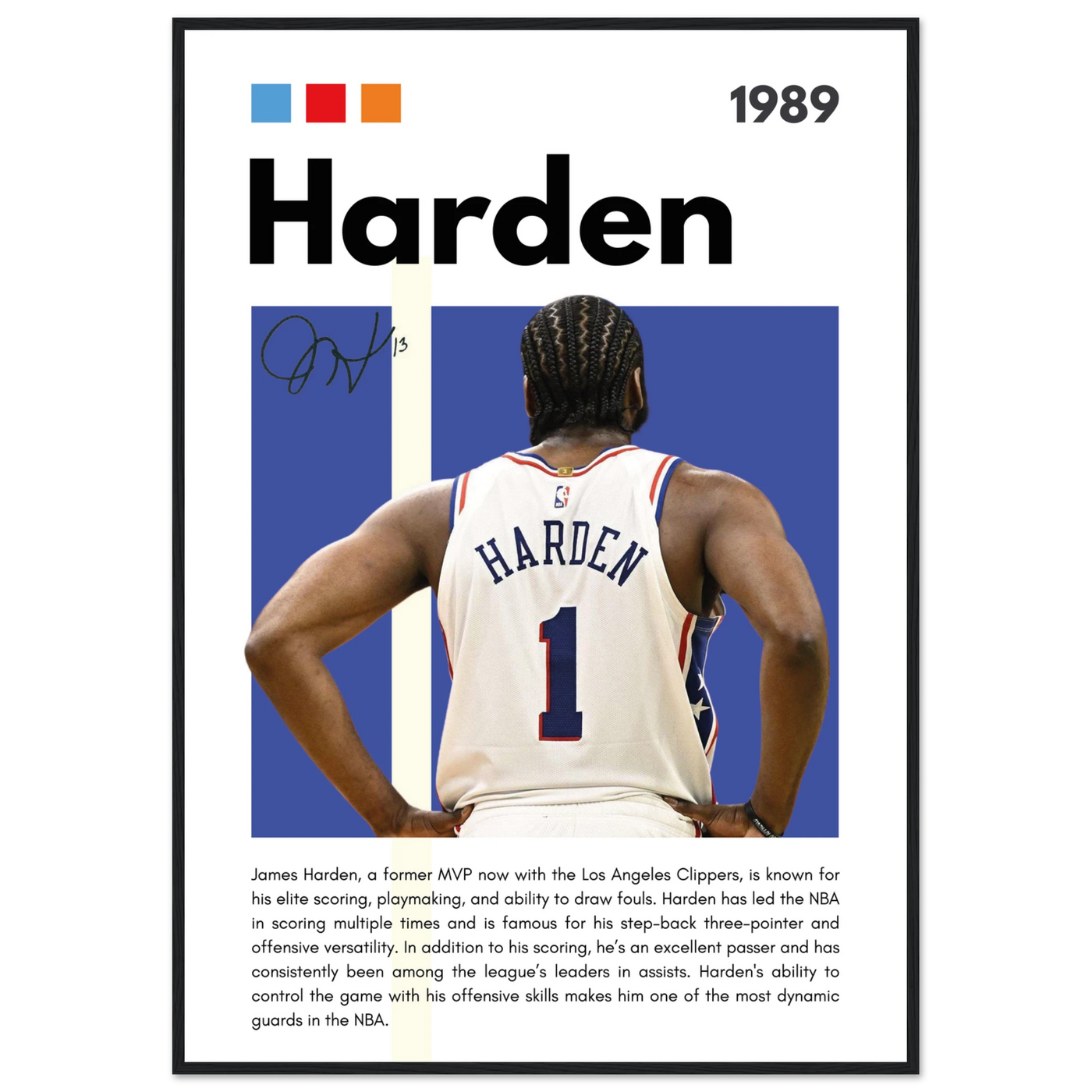 James Harden The Beard Clippers Framed Poster 70x100 cm 28x40″ Black frame Vibrantwalls