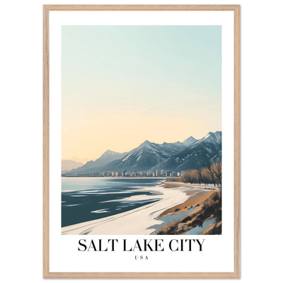 Salt Lake City Framed Poster – Modern Winter Landscape Art with Wood Frame - Vibrantwalls