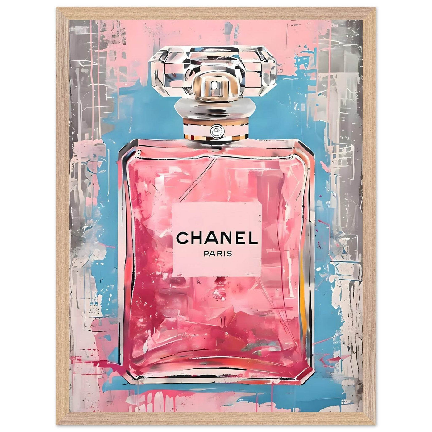 Coco Mademoiselle Chanel Art Print - Pink & Blue Pop Art Style Framed Poster - Vibrantwalls