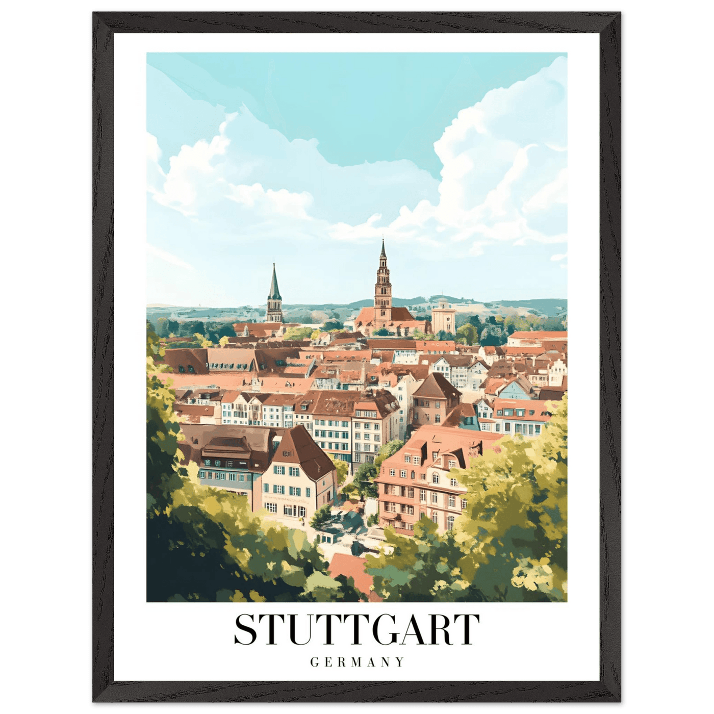 Stuttgart Germany Framed Poster – Vintage European Cityscape Wall Art with Customizable Wooden Frame - Vibrantwalls