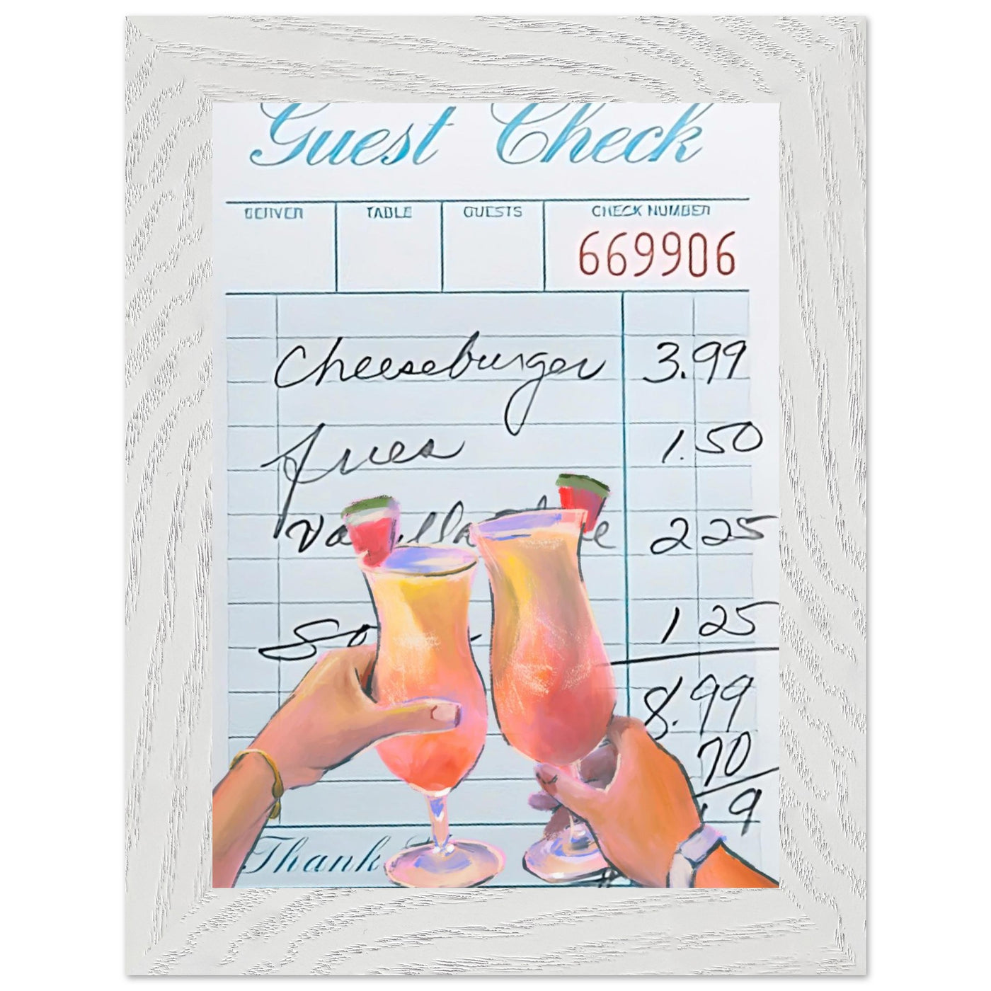 Retro Diner Cocktail "Guest Check" 13x18 cm 5x7″ White frame Not assembled Vibrantwalls