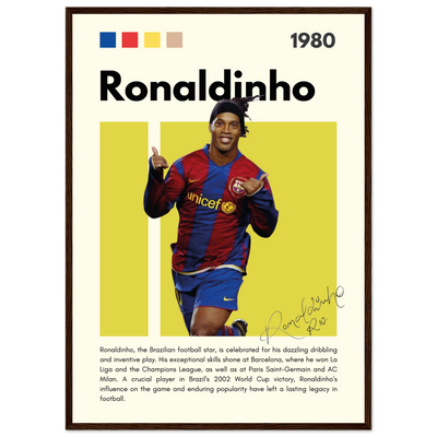Ronaldinho Barcelona Football Legend Framed Brazil Poster 50x70 cm 20x28″ Dark wood frame Vibrantwalls