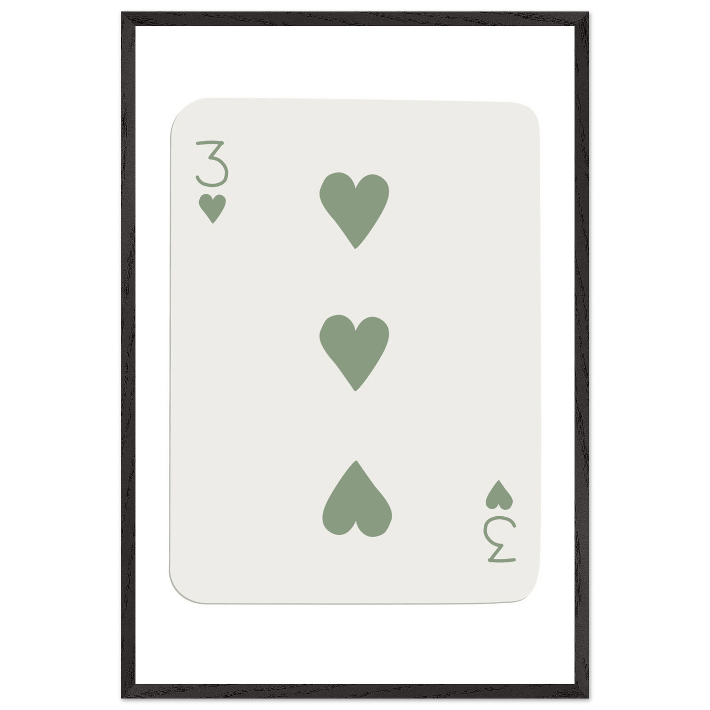 Minimalist Three of Hearts Poker Card Print - Mounted & Framed Eco-Friendly Wall Art for Modern Decor - Vibrantwalls
