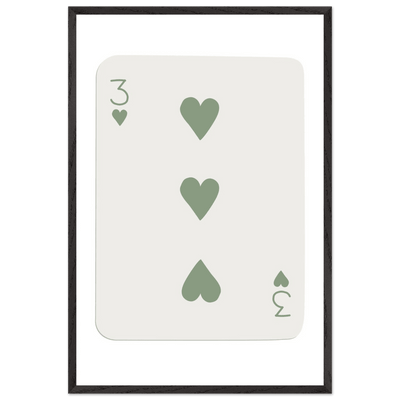 Minimalist Three of Hearts Poker Card Print - Mounted & Framed Eco-Friendly Wall Art for Modern Decor - Vibrantwalls