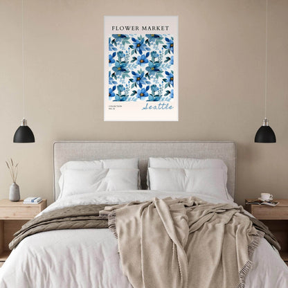 Seattle Flower Market Watercolor Blue Florals Nature Abstract - Wall Art - Vibrantwalls