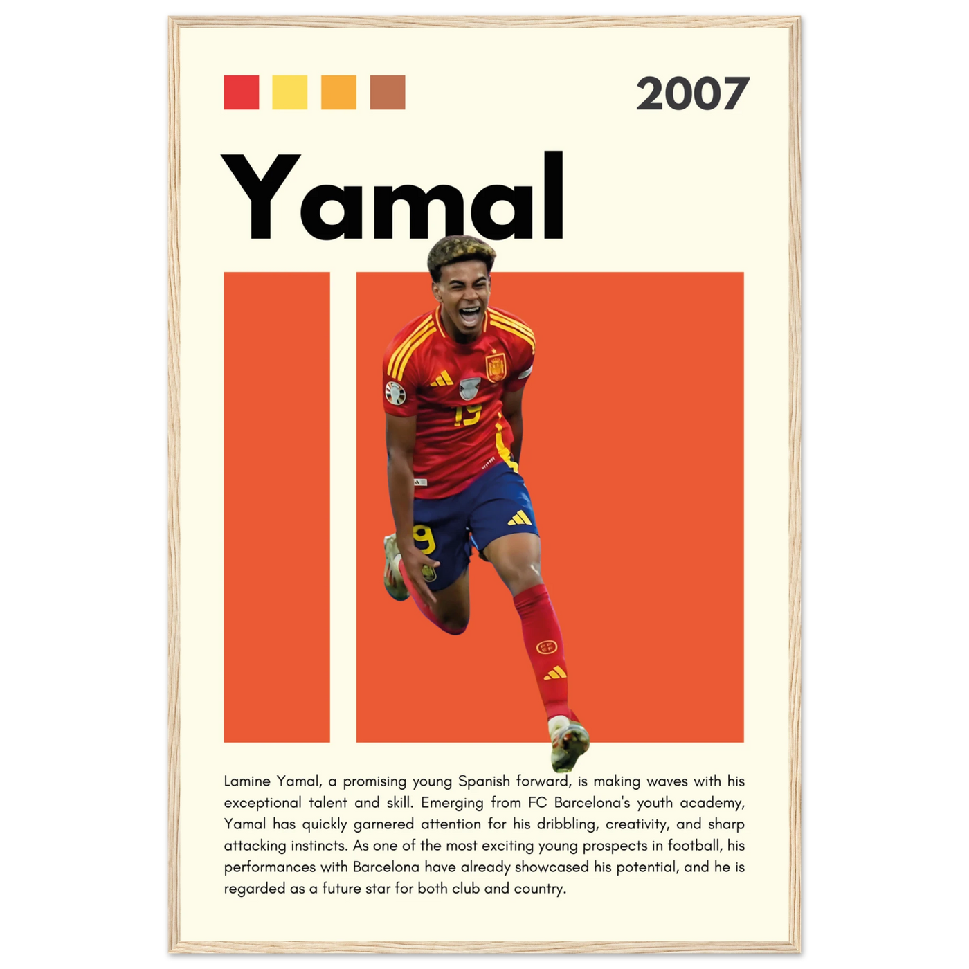 Lamine Yamal Spain Soccer Framed Football Poster 60x90 cm 24x36″ Wood frame Vibrantwalls