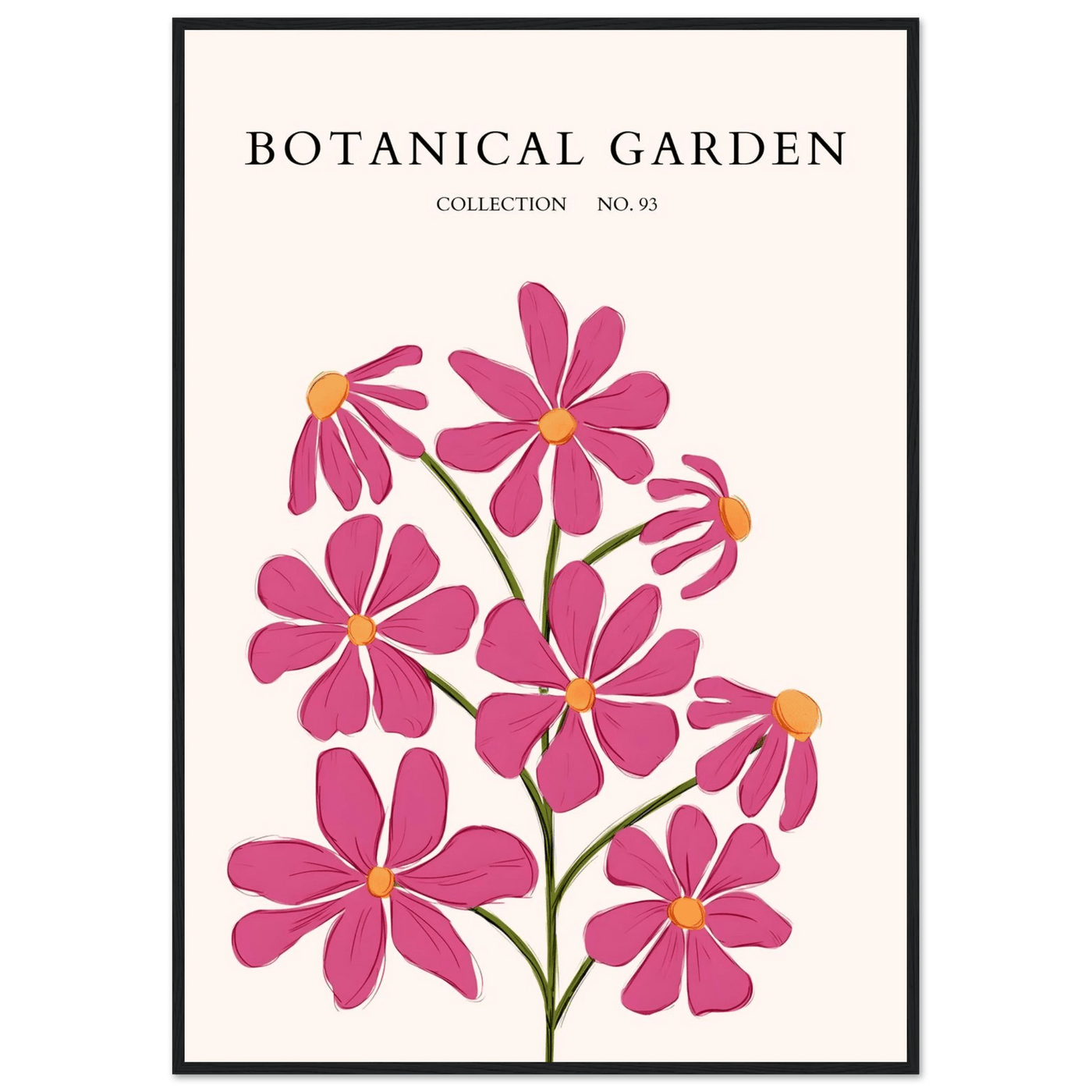 Vibrant Botanical Garden Framed Poster – Pink Cosmos & Abstract Floral Art Print | Ready-to-Hang in Various Sizes - Vibrantwalls