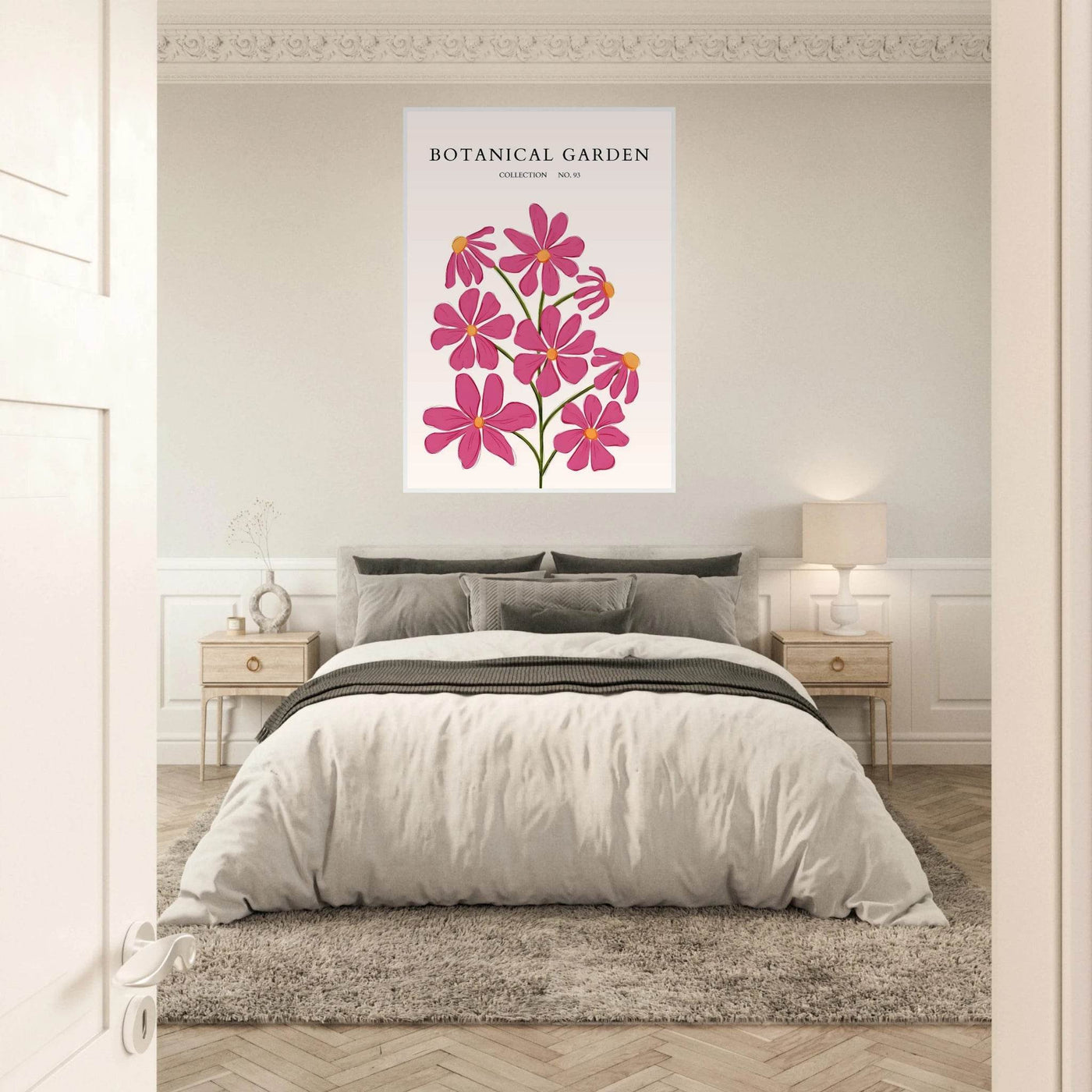 Vibrant Botanical Garden Framed Poster – Pink Cosmos & Abstract Floral Art Print | Ready-to-Hang in Various Sizes - Vibrantwalls