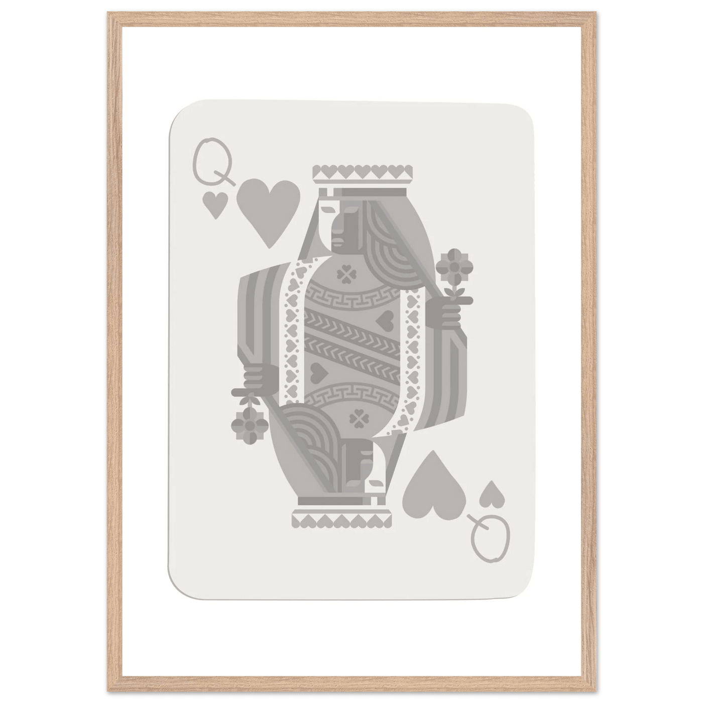 Queen of Hearts Poker Card Print - Grey & White Framed Art, Eco-Friendly Wood Frame in Multiple Sizes - Vibrantwalls