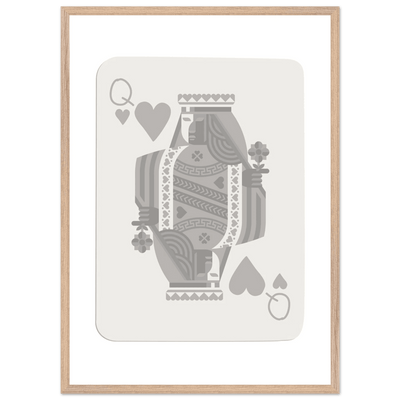 Queen of Hearts Poker Card Print - Grey & White Framed Art, Eco-Friendly Wood Frame in Multiple Sizes - Vibrantwalls