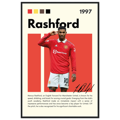 Marcus Rashford Manchester United Soccer Framed Poster – Iconic Red Devil Art Print 60x90 cm 24x36″ Black frame Vibrantwalls