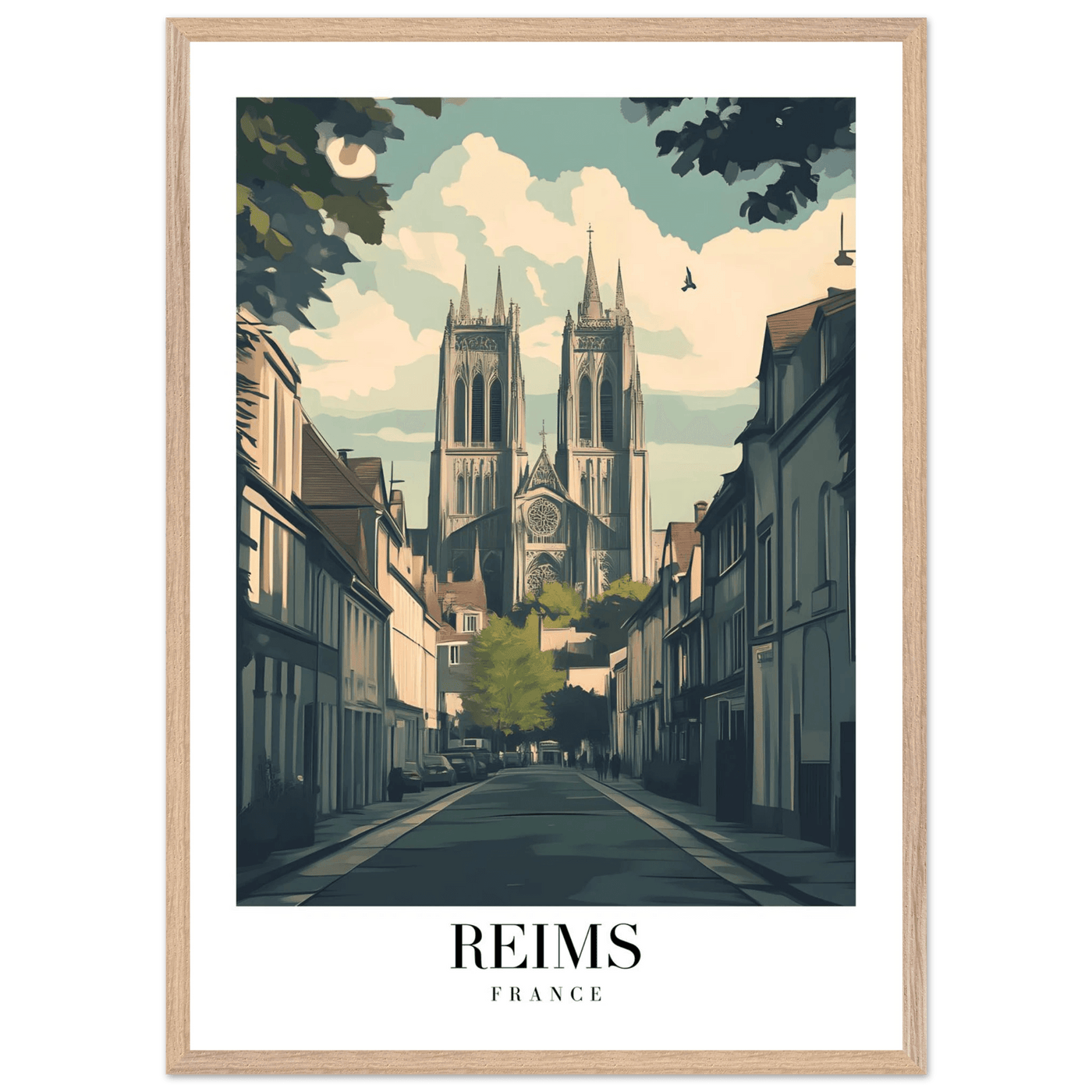 Reims France Framed Poster – Vintage Cathedral Cityscape Wall Art with Customizable Wooden Frame - Vibrantwalls