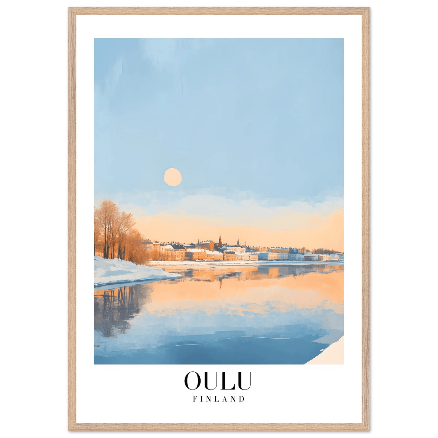 Oulu Finland Framed Poster – Serene Winter Sunset Wall Art with Wooden Frame - Vibrantwalls