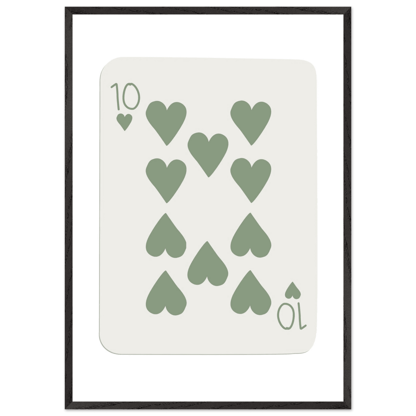 Minimalist Ten of Hearts Poker Card Print - Mounted & Framed Wall Art, Eco-Friendly Wood Frame in Your Choice of Finish - Vibrantwalls