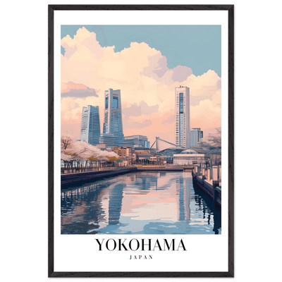 Yokohama Japan Framed Poster – Serene Pastel Cityscape Wall Art with Wooden Frame - Vibrantwalls