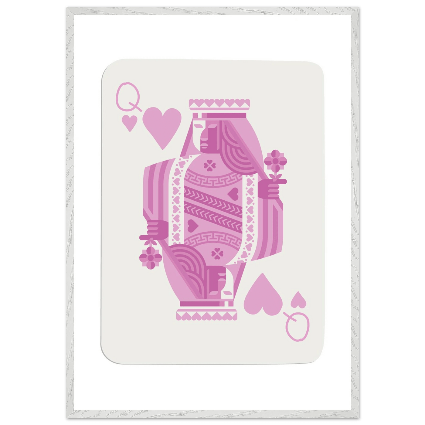 Queen of Hearts - Pink Poker Card Mounted Poster Art, Eco-Friendly Wood Frame & Shatterproof Plexiglass - Vibrantwalls