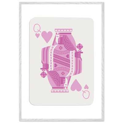 Queen of Hearts - Pink Poker Card Mounted Poster Art, Eco-Friendly Wood Frame & Shatterproof Plexiglass - Vibrantwalls