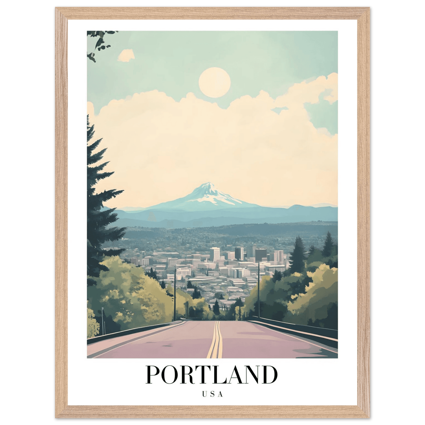 Portland Oregon Framed Poster – Mid-Century Modern Travel Art with Your Choice of Frame - Vibrantwalls