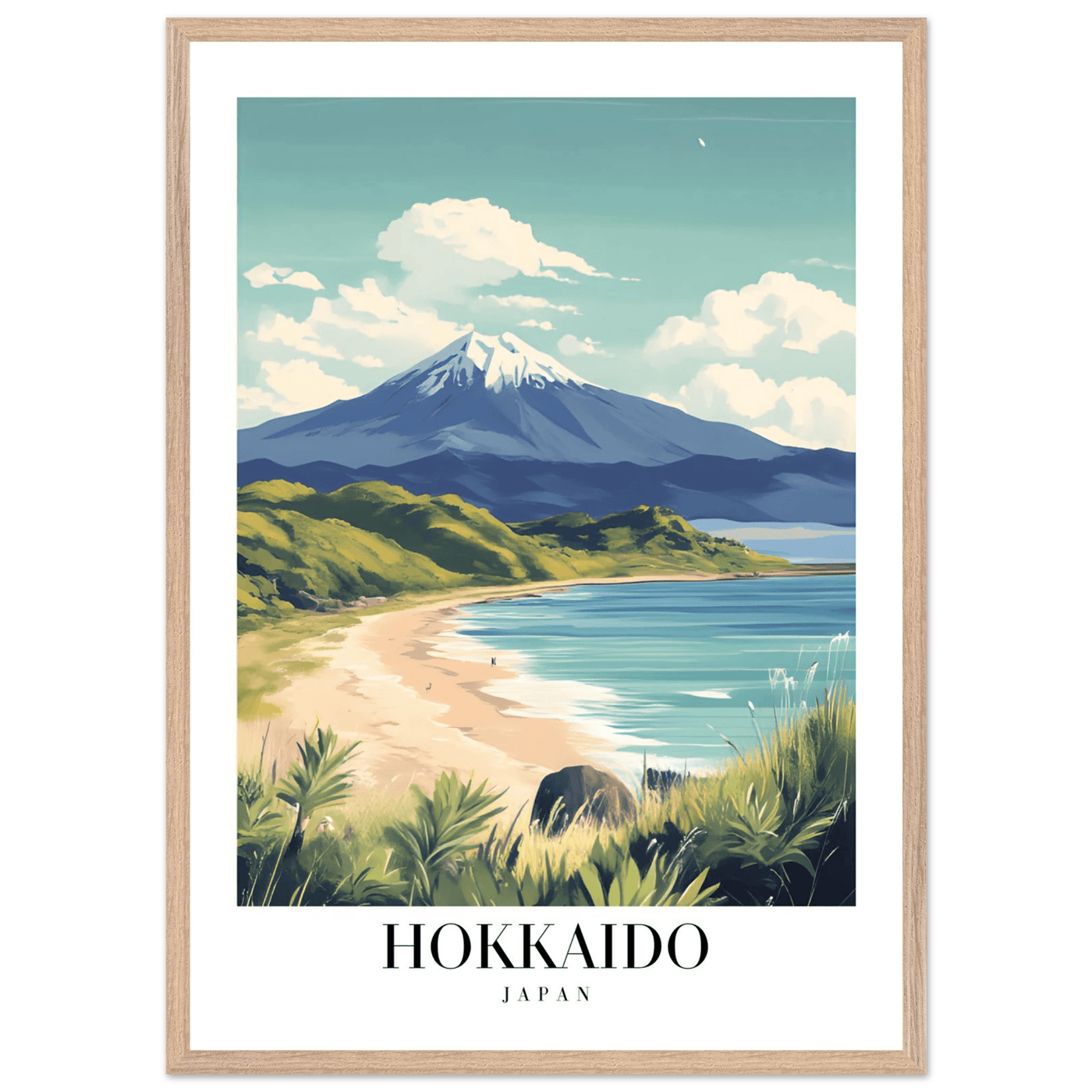 Hokkaido Japan Framed Poster – Vintage Mount Yotei Travel Wall Art with Wooden Frame - Vibrantwalls