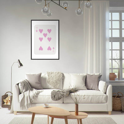Charming Seven of Hearts Poker Card Print - Mounted Framed Poster Art with Eco-Friendly Wood Frame - Vibrantwalls