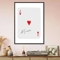 Mi Amor Ace of Hearts - Framed Poker Card Art Print, Eco-Friendly Wood Frame & Shatterproof Plexiglass - Vibrantwalls