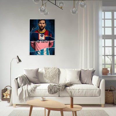 Lionel Messi Split Kit Pop Art Framed Poster – Eco-Friendly, Ready to Hang - Vibrantwalls