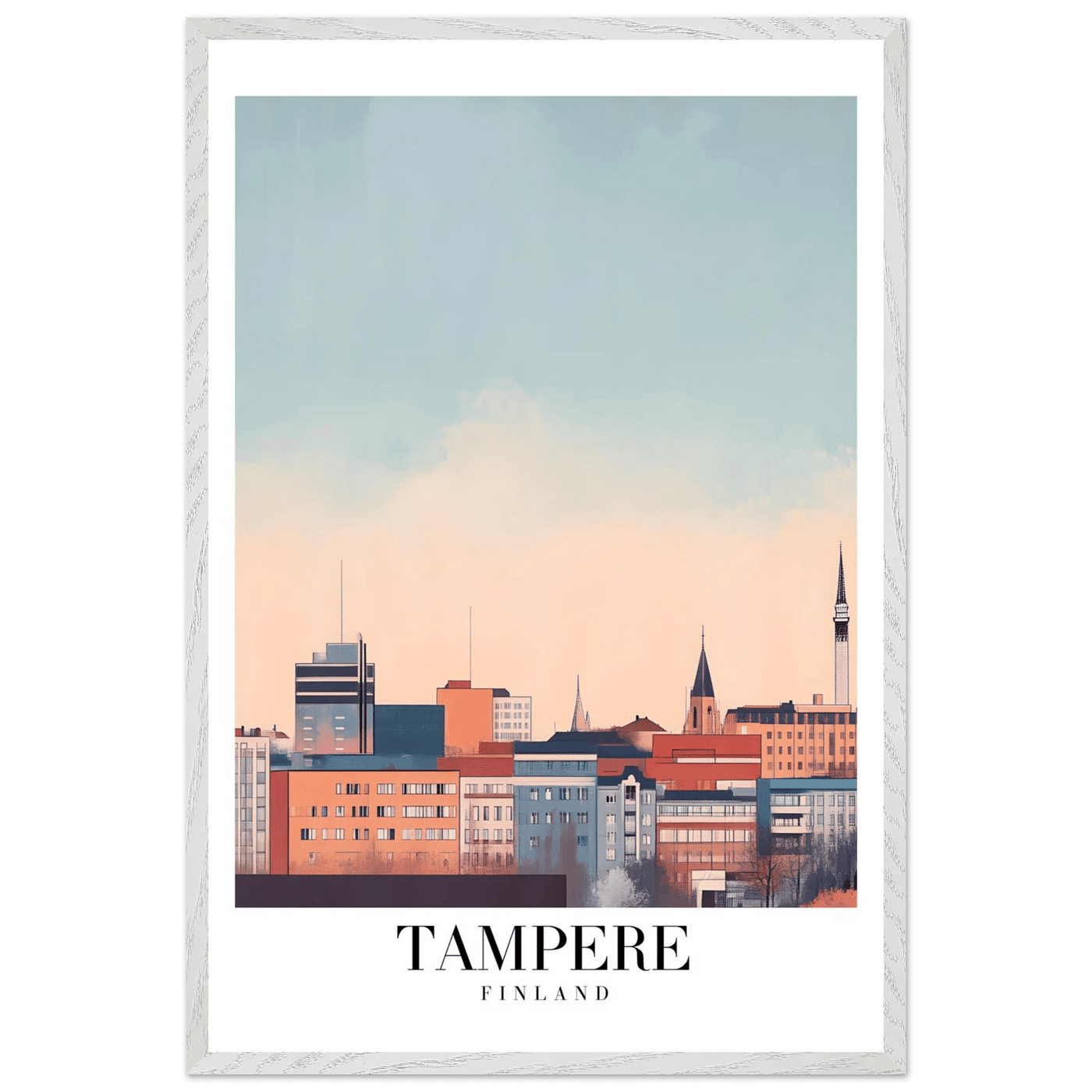 Tampere Finland Framed Poster – Modern Cityscape Wall Art with Customizable Wooden Frame - Vibrantwalls