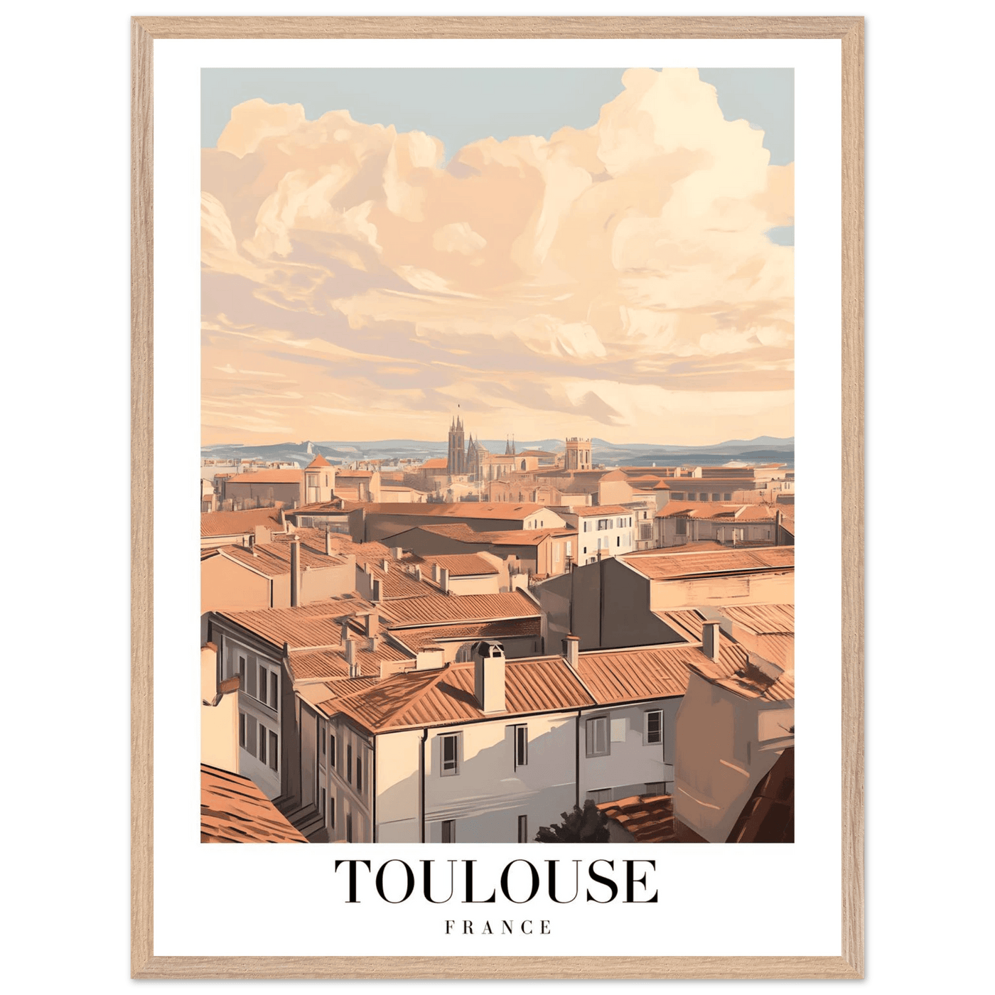 Toulouse France Framed Poster – Vintage Sunset Cityscape Wall Art with Wooden Frame - Vibrantwalls