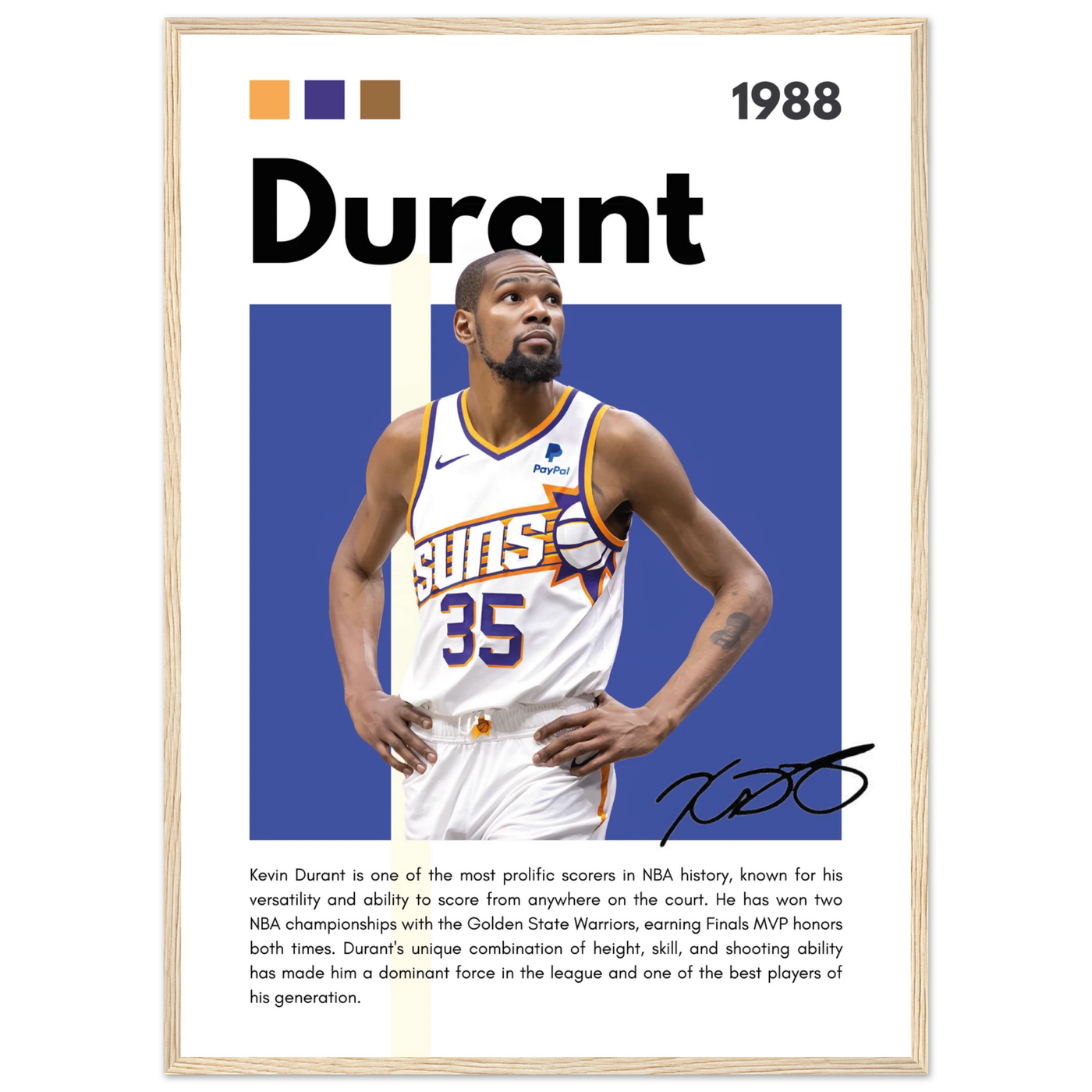 Kevin Durant Slim Reaper Suns Framed Poster 50x70 cm 20x28″ Wood frame Vibrantwalls