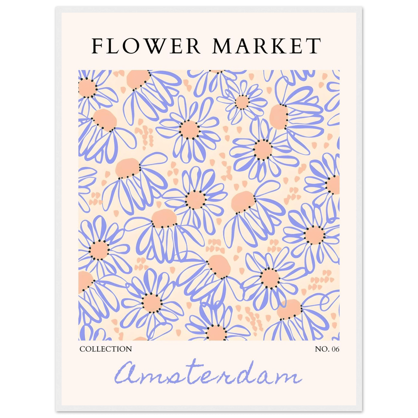 Abstract Floral Market Framed Poster – Whimsical Amsterdam Daisy Art Prints | Ready-to-Hang in Various Sizes - Vibrantwalls