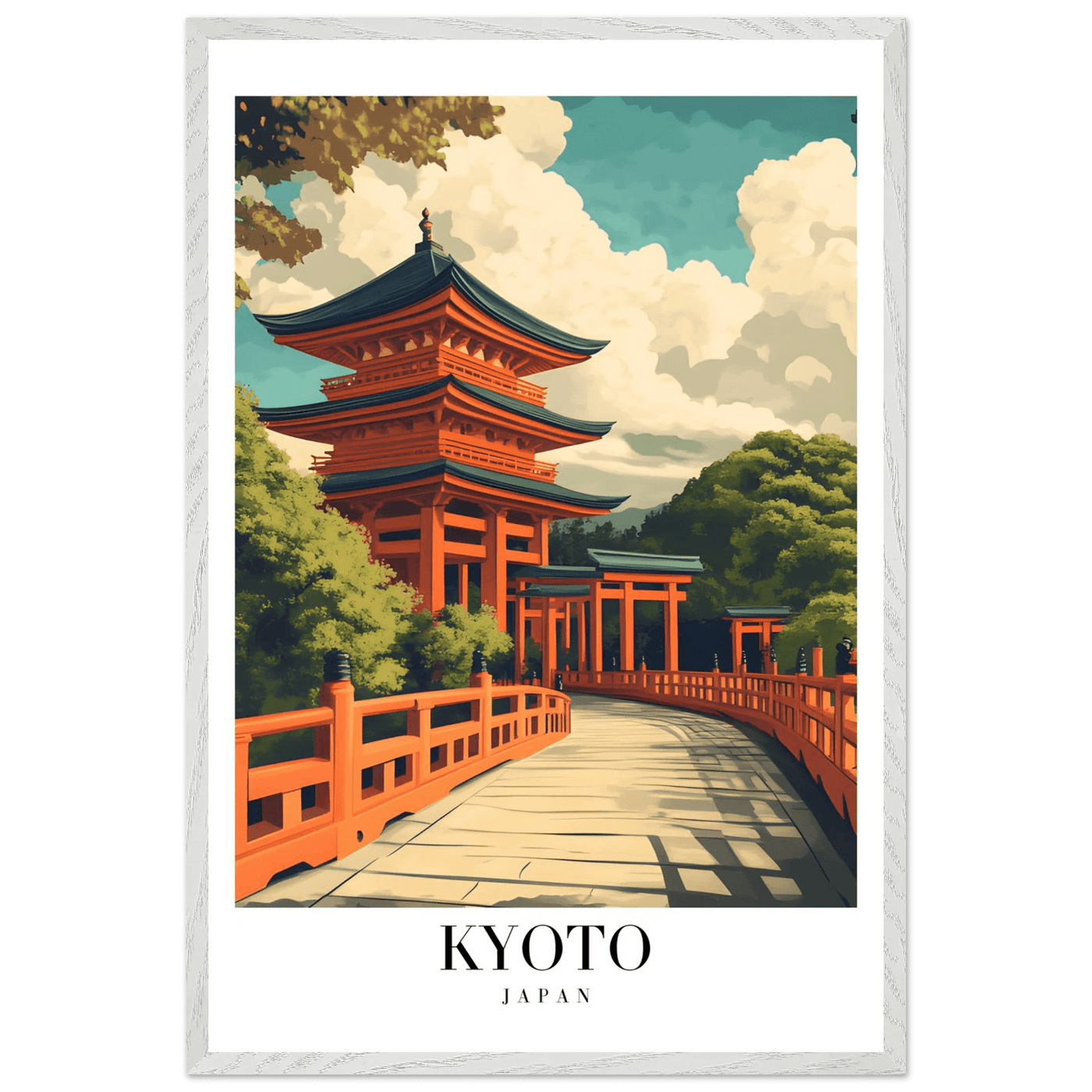 Kyoto Japan Pagoda Framed Poster – Japanese Temple Wall Art in Vibrant Orange with Wooden Frame - Vibrantwalls