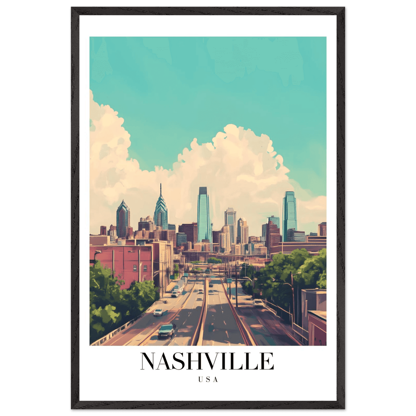 Nashville USA Framed Poster – Vibrant Urban Wall Art with Wooden Frame - Vibrantwalls