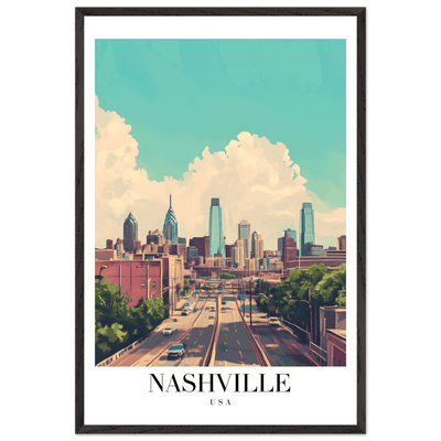 Nashville USA Framed Poster – Vibrant Urban Wall Art with Wooden Frame - Vibrantwalls