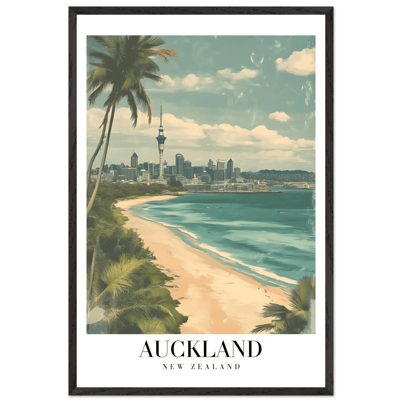 Auckland New Zealand Framed Poster – Vintage Coastal City Travel Wall Art with Wooden Frame Options - Vibrantwalls