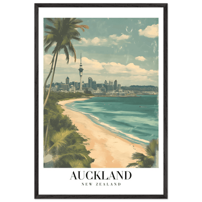 Auckland New Zealand Framed Poster – Vintage Coastal City Travel Wall Art with Wooden Frame Options - Vibrantwalls