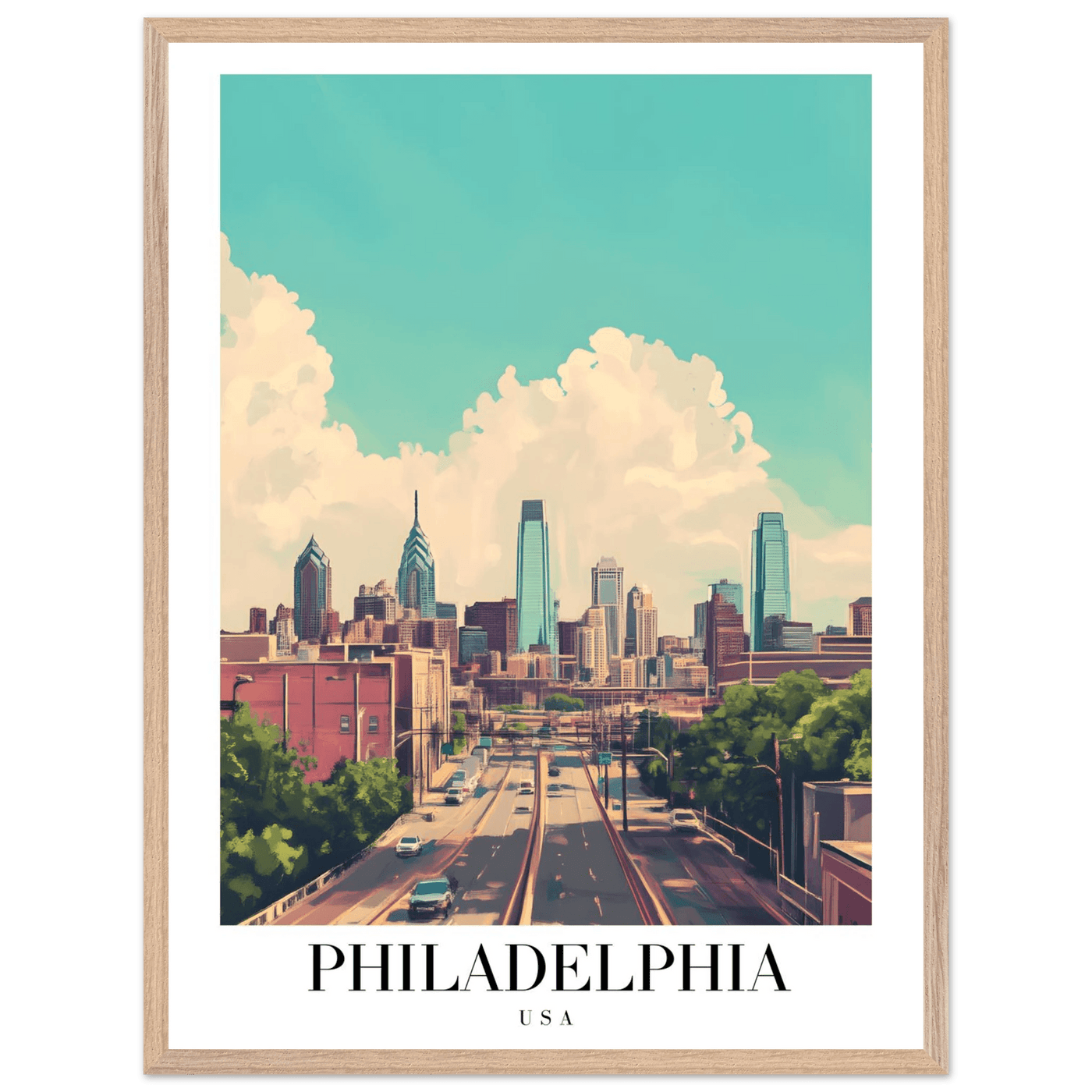 Philadelphia USA Framed Poster – Retro Cityscape Wall Art with Customizable Frame Options - Vibrantwalls