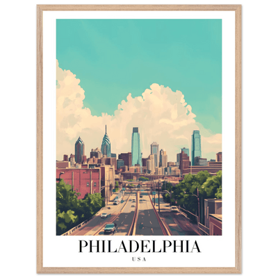 Philadelphia USA Framed Poster – Retro Cityscape Wall Art with Customizable Frame Options - Vibrantwalls