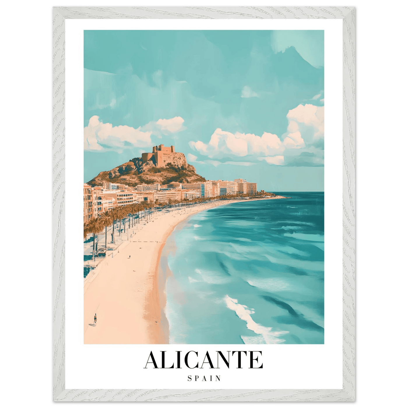 Alicante Spain Framed Poster – Vintage Coastal Wall Art with Azure Blues & Sandy Hues - Vibrantwalls