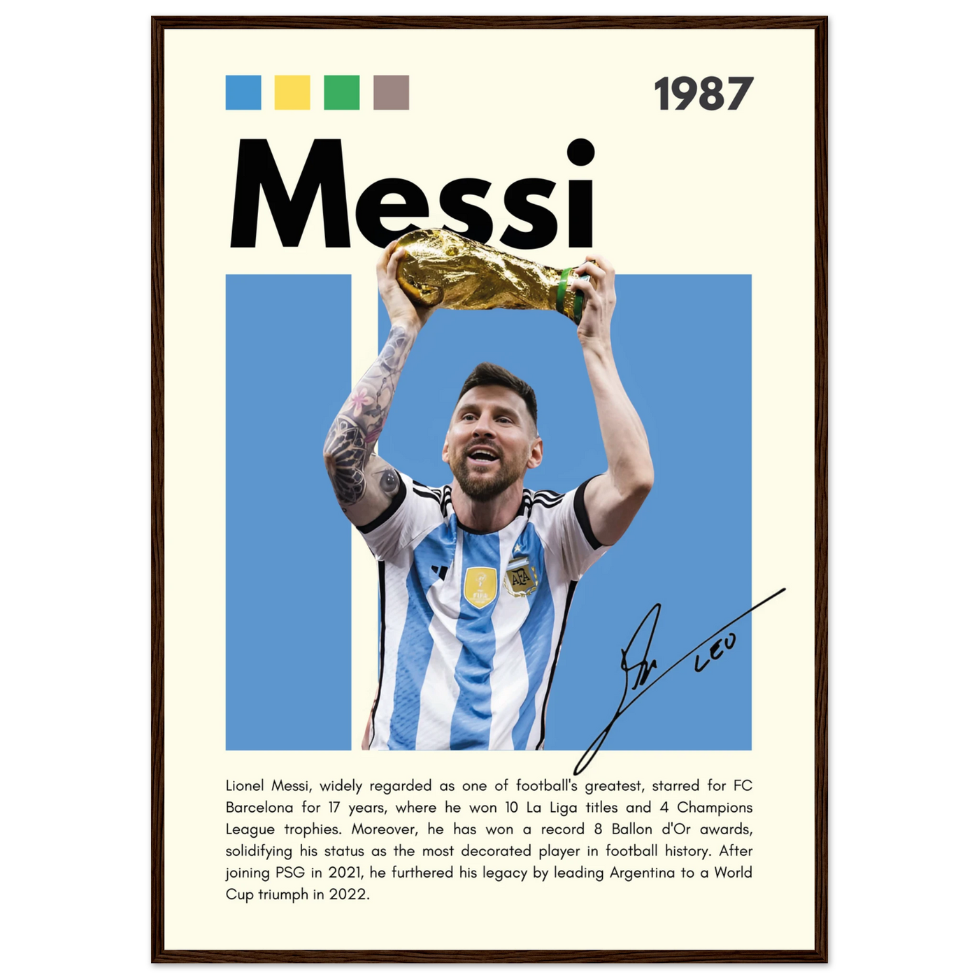 Lionel Messi World Cup Champion Framed Poster A1 (59.4 x 84.1 cm) Dark wood frame Vibrantwalls