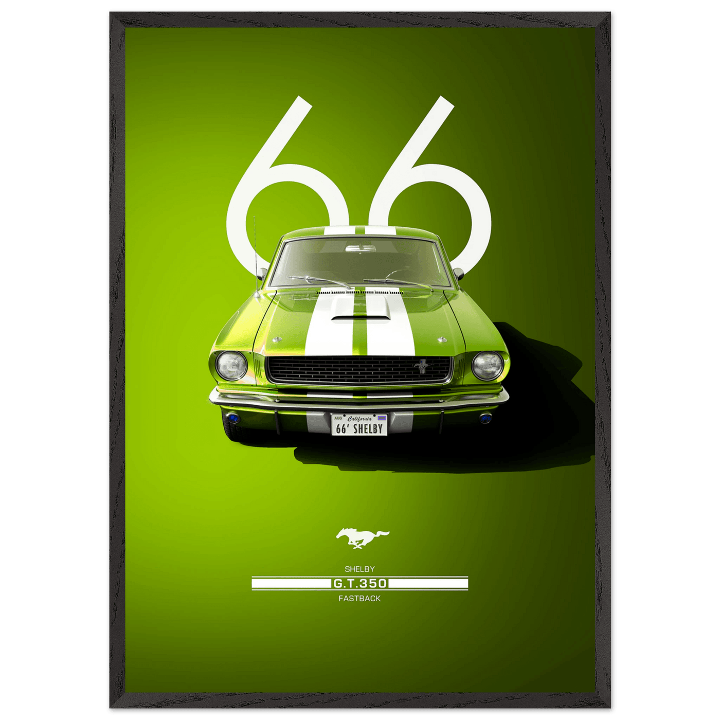 1966 Shelby GT350 Fastback Poster - Iconic Green & White Racing Stripes | Premium Framed Art, Ready-to-Hang - Vibrantwalls