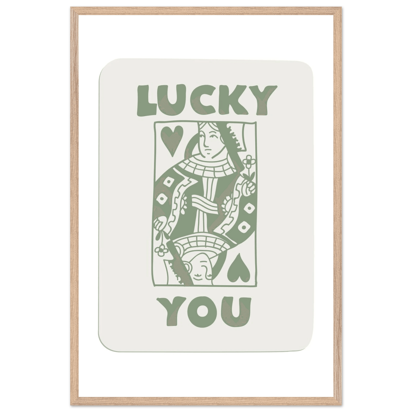 Lucky You Poker Card Print - Queen of Hearts Framed Art - Eco-Friendly Wood Frame - Vibrantwalls