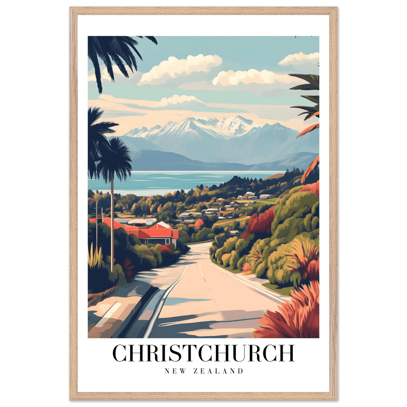 Christchurch New Zealand Framed Poster – Vintage Travel Wall Art with Wooden Frame - Vibrantwalls