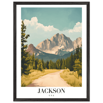 Jackson USA Mountain Landscape Framed Poster – Vintage Travel Wall Art with Wooden Frame - Vibrantwalls